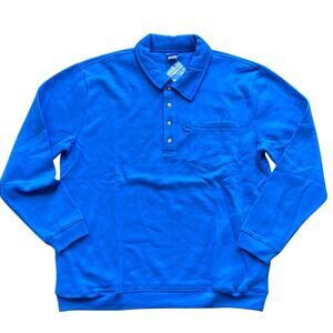 VINTAGE ACTIVE JOE Henley Sweatshirt Mens Sz Large Blue Midweight Cabincore